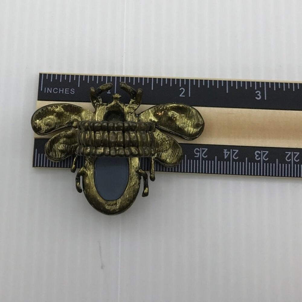 Retro Whimsigoth Baroque Brass Bee Crystal Stretchy Statement Ring 7.5 - Picture 5 of 5